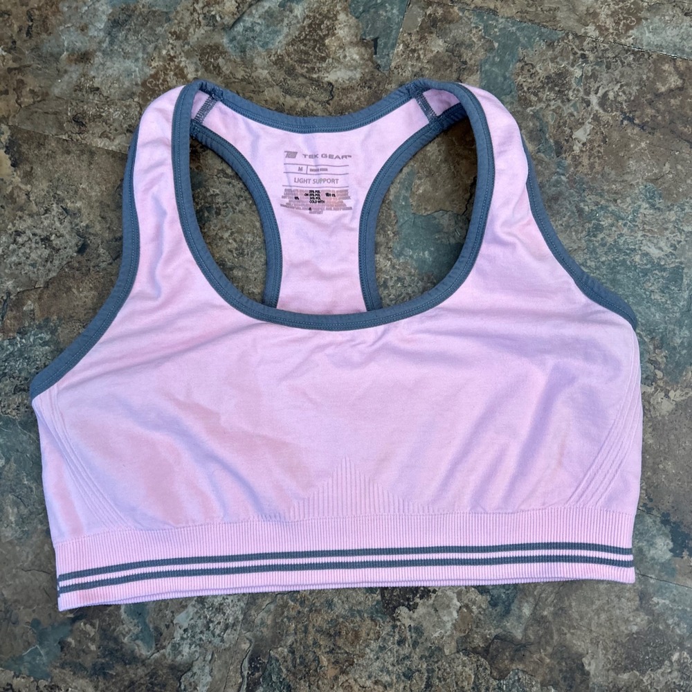 Tek Gear Wireless Racerback Sports Bra Womens Size Medium Pink Light Support
